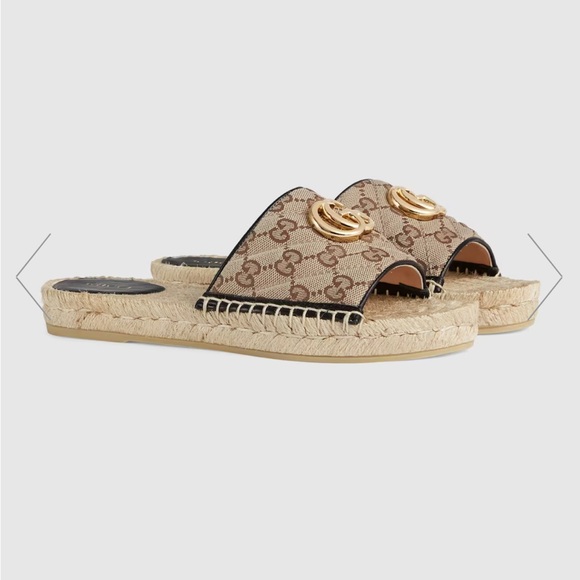 Gucci WOMEN'S GG MATELASSÉ CANVAS ESPADRILLE SANDAL - Picture 1 of 13